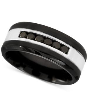 Men's Diamond Band (1/4 Ct. T.w.) In Stainless Steel And Black Ion Plating
