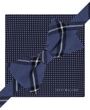 Tommy Hilfiger Window Plaid Pre-tied Bow-tie And Small Dot Pocket Square Set