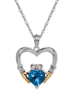Blue Topaz (1-2/3 Ct. T.w.) And Diamond Accent Heart Pendant Necklace In Sterling Silver And 14k Gold