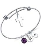 Unwritten Faith Crystal Charm And Quartz (8mm) Bangle Bracelet In Stainless Steel