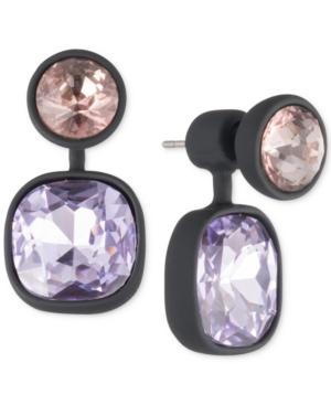 Dkny Hematite-tone & Black Rubber Purple Stone Jacket Earrings, Created For Macy's