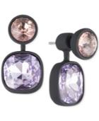 Dkny Hematite-tone & Black Rubber Purple Stone Jacket Earrings, Created For Macy's