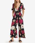 Billabong Juniors' Floral-print Surplice-neck Jumpsuit