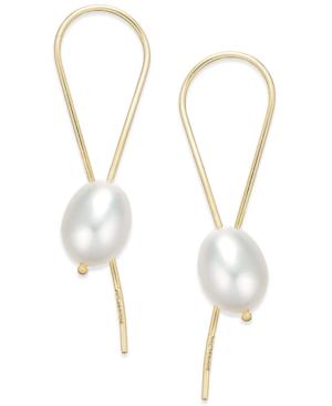 Freshwater Pearl (10mm) Threader Earrings In 22k Gold Over Sterling Silver