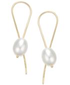 Freshwater Pearl (10mm) Threader Earrings In 22k Gold Over Sterling Silver