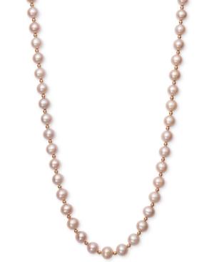 Belle De Mer Pink Cultured Freshwater Pearl (7-1/2mm) And Gold Bead Collar Necklace In 14k Rose Gold