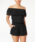 Bcx Juniors' Crochet-trim Off-the-shoulder Romper