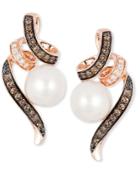 Le Vian Chocolatier Freshwater Pearl (8mm) And Diamond (1/3 Ct. T.w.) Drop Earrings In 14k Rose Gold