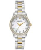Bulova Women's Two-tone Stainless Steel Bracelet Watch & Pendant Necklace With Stud Earrings Box Set 30mm 98x112