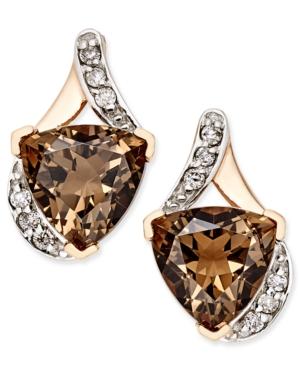 Smokey Quartz (3-5/8 Ct. T.w.) And Diamond (1/8 Ct. T.w.) Stud Earrings In 14k Rose Gold