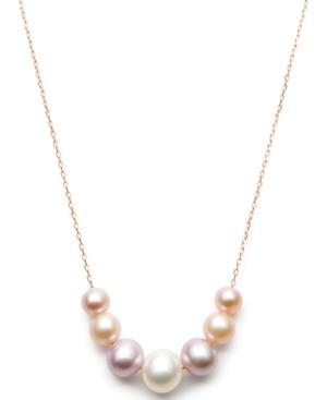 Belle De Mer 14k Rose Gold Multi-cultured Freshwater Pearl Frontal Necklace (6-10mm)