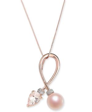 Pink Cultured Freshwater Pearl (7mm), Morganite (5/8 Ct. T.w.) & Diamond Accent 18 Pendant Necklace In 14k Rose Gold