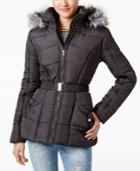 Rampage Juniors' Faux-fur-trim Belted Puffer Coat, A Macy's Exclusive