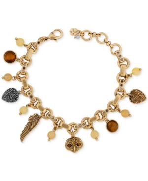 Lucky Brand Two-tone Owl And Wing Charm Bracelet