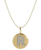 14k Gold Necklace, Diamond Accent Letter R Disk Pendant