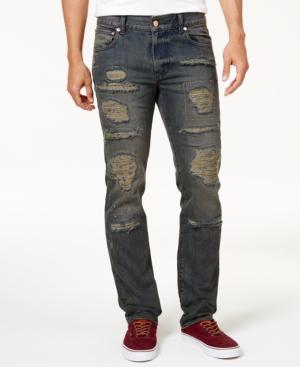 Lrg Men's Good School Slim-straight Fit Destroyed Jeans