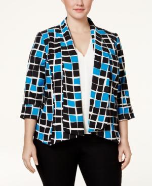 Kasper Plus Size Geo-print Open-front Jacket