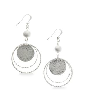 Style&co. Earrings, Silver-tone Sandblast Paillette Drop Earrings