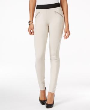 Inc International Concepts Petite Pull-on Zipper-detail Skinny Pants, Only At Macy's