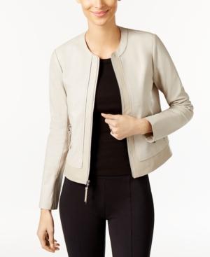 Via Spiga Leather Colorblock Moto Jacket