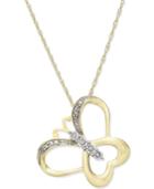 Diamond Accent Butterfly Pendant Necklace In 14k Gold