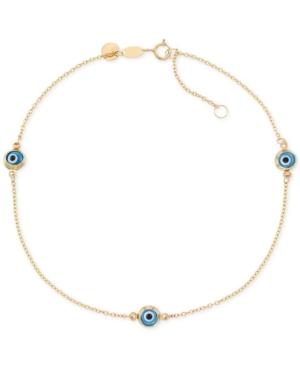 Beaded Evil Eye Anklet In 14k Gold