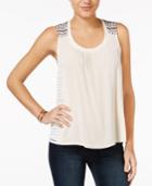 Miss Me Lace-trim Embroidered Tank Top