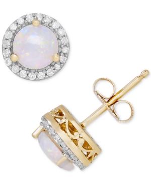 Opal (5/8 Ct. T.w.) & Diamond (1/8 Ct. T.w.) Halo Stud Earrings In 14k Gold