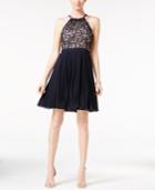 Xscape Pleated Lace Fit & Flare Dress