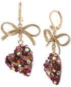 Betsey Johnson Gold-tone Stone Heart & Ribbon Drop Earrings