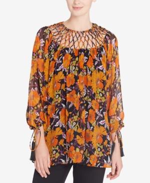 Catherine Malandrino Mooney Silk Lattice-trim Peasant Top