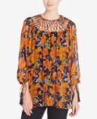 Catherine Malandrino Mooney Silk Lattice-trim Peasant Top