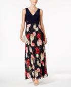 Xscape Illusion-trim Floral-print Gown