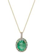 Emerald (3-3/8 Ct. T.w.) And White Sapphire (1/6 Ct. T.w.) Pendant Necklace In 10k Gold