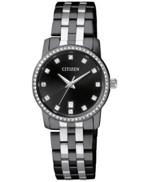 Citizen Women's Quartz Black Ion-plated Two-tone Stainless Steel Bracelet Watch 26mm Eu6037-57e
