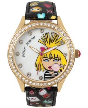 Betsey Johnson Women's Emoji Printed Black Strap Watch 42mm Bj00131-66