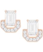 Swarovski Rose Gold-tone Square Crystal Stud Earrings
