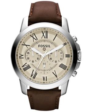 Fossil Men's Chronograph Q Grant Brown Leather Strap Smartwatch 44mm Ftw10001