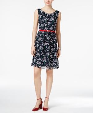 Connected Printed Belted Chiffon Dress