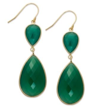 14k Gold Over Sterling Silver Earrings, Pear-cut Green Onyx Double Drop Earrings (35 Ct. T.w.)