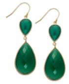 14k Gold Over Sterling Silver Earrings, Pear-cut Green Onyx Double Drop Earrings (35 Ct. T.w.)