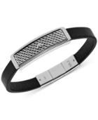 Emporio Armani Men's Stainless Steel And Black Leather Bar Logo Bracelet Egs2139