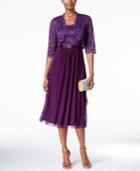 R & M Richards Petite Belted Glitter Lace Dress And Jacket