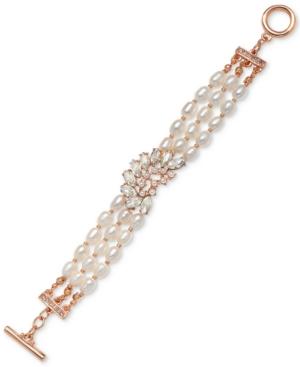 Jewel Badgley Mischka Crystal & Imitation Pearl Triple-row Toggle Bracelet