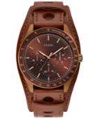 Guess Men's Brown Leather Cuff Strap Watch 44mm