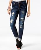 Indigo Rein Juniors' 4-button Ripped Skinny Ankle Jeans