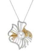 14k White Gold Golden South Sea Pearl (12mm) And Certified Diamond (5/8 Ct. T.w) Pendant Necklace