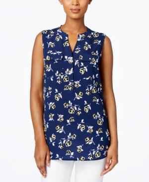 Charter Club Floral-print Split-neck Top, Created For Macy's