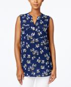 Charter Club Floral-print Split-neck Top, Created For Macy's