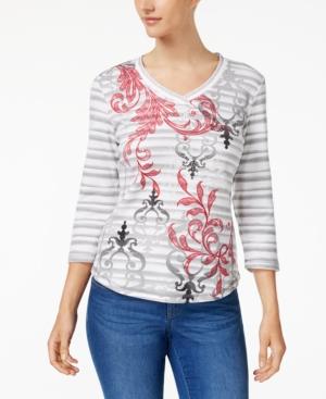 Karen Scott Embellished Mixed-print Top, Created For Macy's